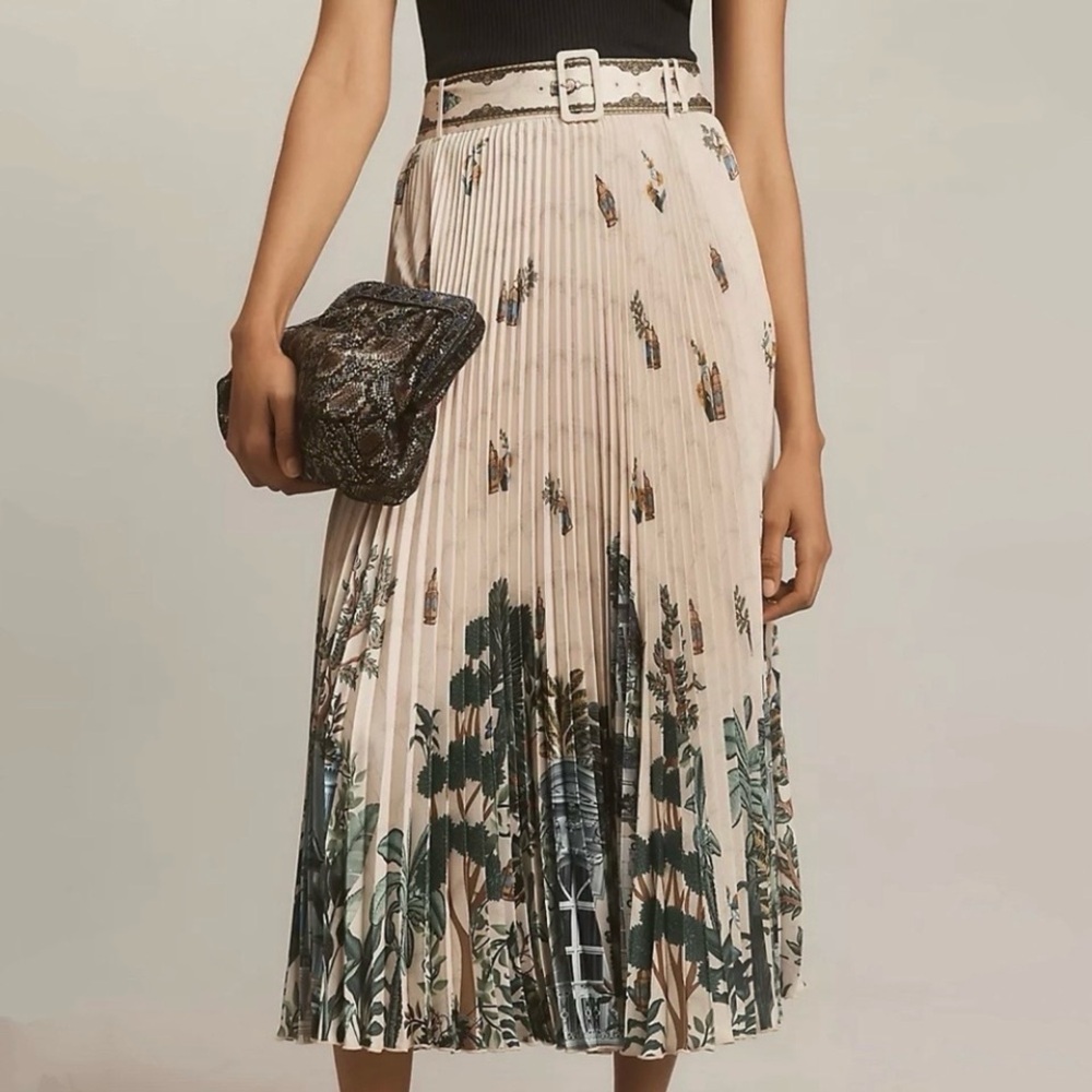 Anthropologie Ranna Gill English Garden Cream Pleated Midi Skirt